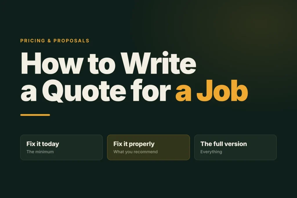 How to write a quote for a job, showing three pricing options a client can choose from