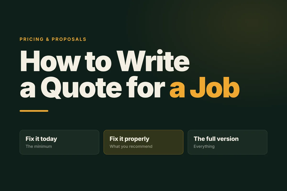How to write a quote for a job, showing three pricing options a client can choose from