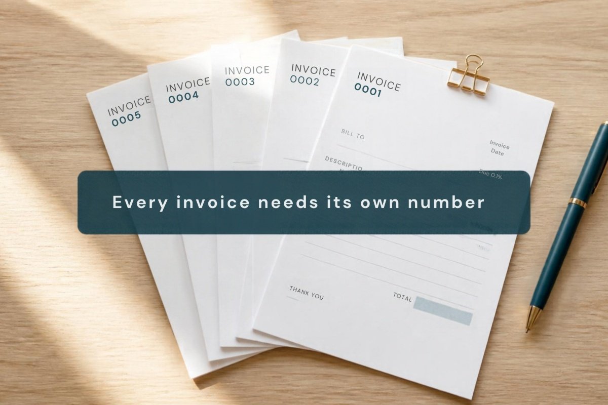 A numbered invoice record kept in a folder of filed invoices