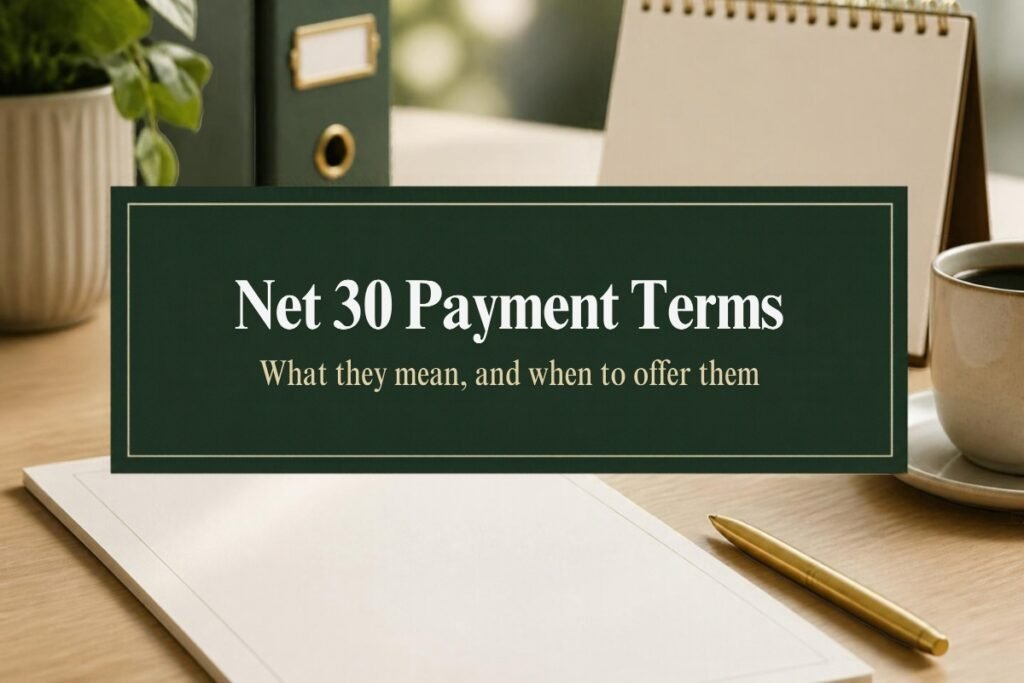 Net 30 payment terms — an invoice and a desk calendar on a desk