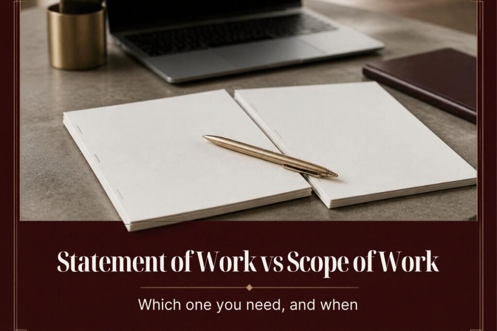 Statement of work vs scope of work — two documents side by side on a desk