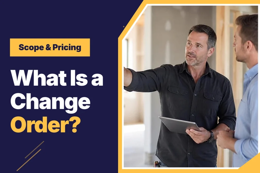 What is a change order, shown by a contractor discussing a change to the work with a client on site